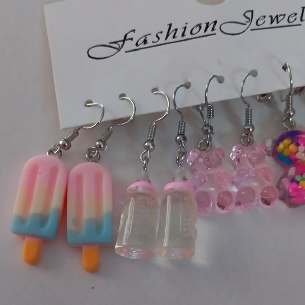 5 Pairs Girly Cute Pink Popsicle, Cupcake & Charm Earring Set
